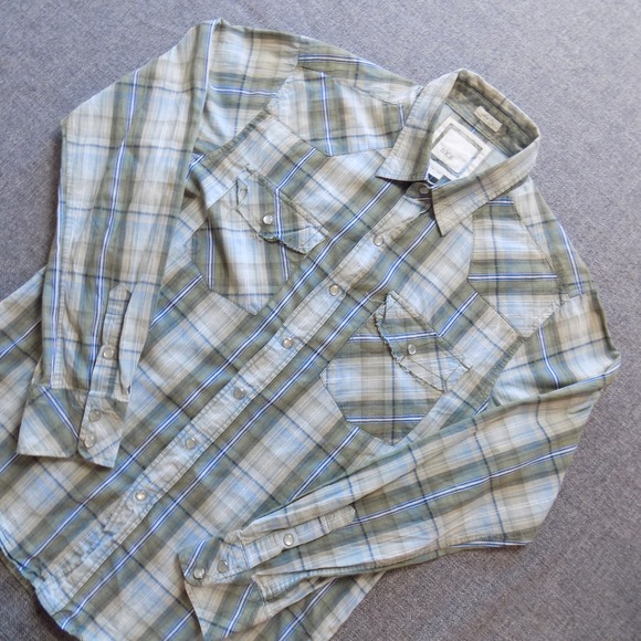 BKE Other - BKE Western Shirt Mens Medium Green Blue Plaid Good Slim Fit Pearl Snap Long Slv